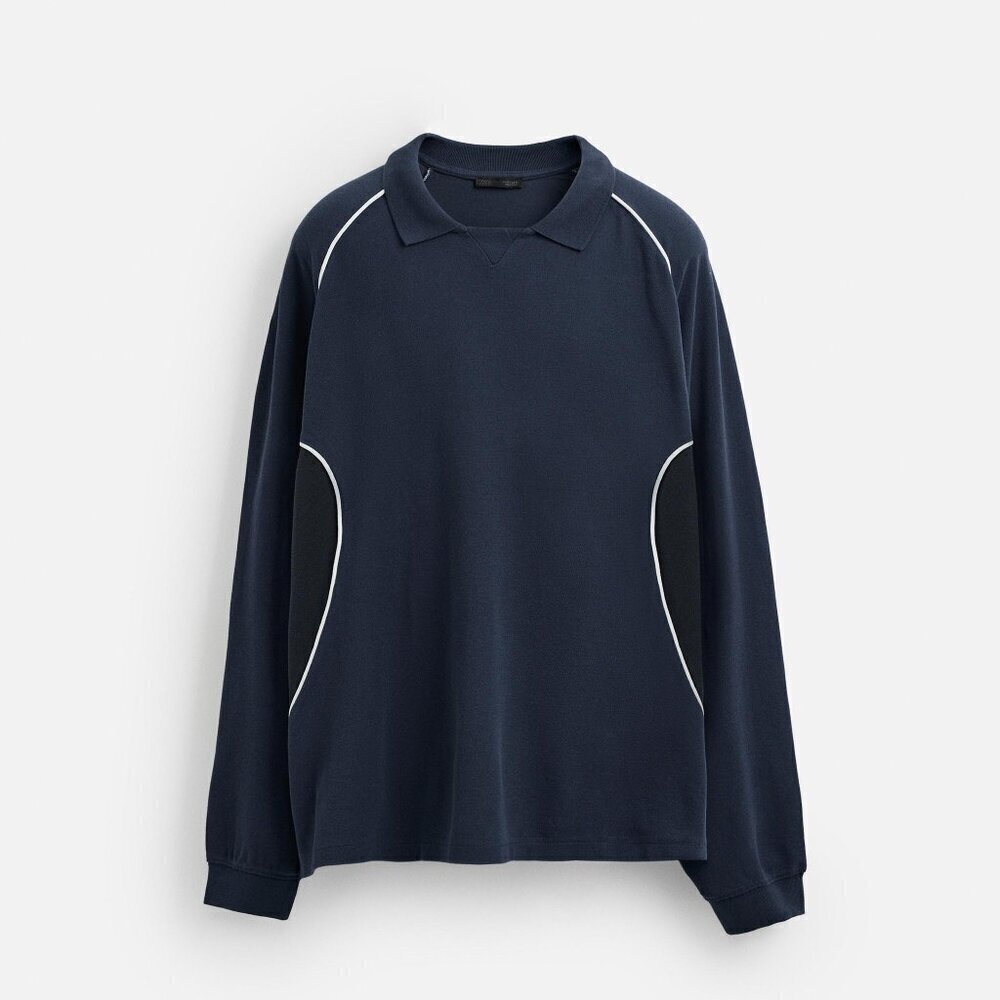 Zara Men's Relaxed Fit Polo Rugby Long Sleeve Collared Shirt Size Medium NWOT